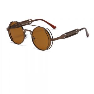 Кръгли слънчеви кафяви очила кафяви пружини и метал